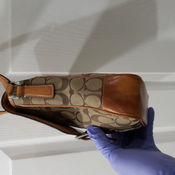 Coach Signature Canvas & Leather Crossbody Flap Bag Buckle Detail - 6.5x8.5 inch - Picture 5 of 13